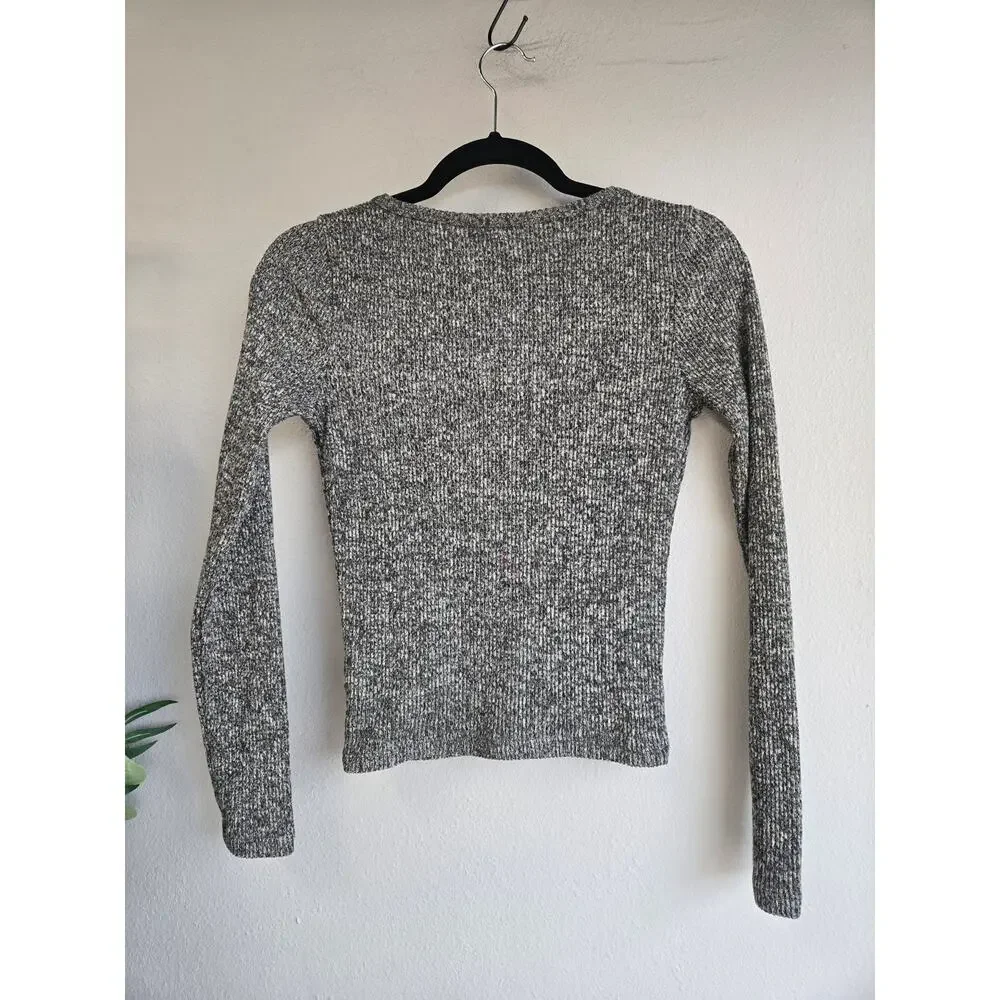 FRANKEE‎ & SKYLARR Gray Ribbed Knit Button Front Cardigan Medium